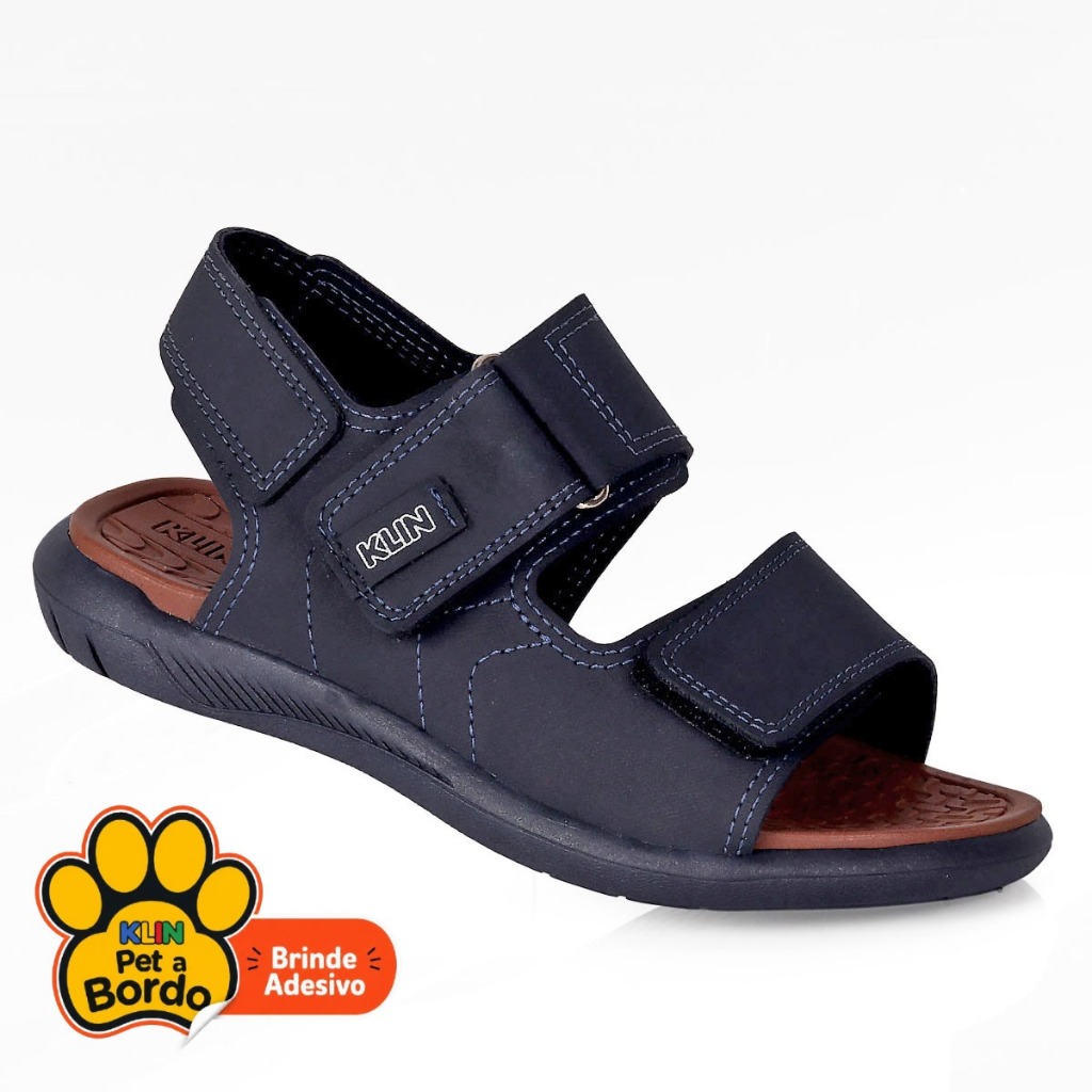 Sandália Papete Infantil Klin Menino Original Confortável Anatômica Velcro Azul Marinho Calce Fácil