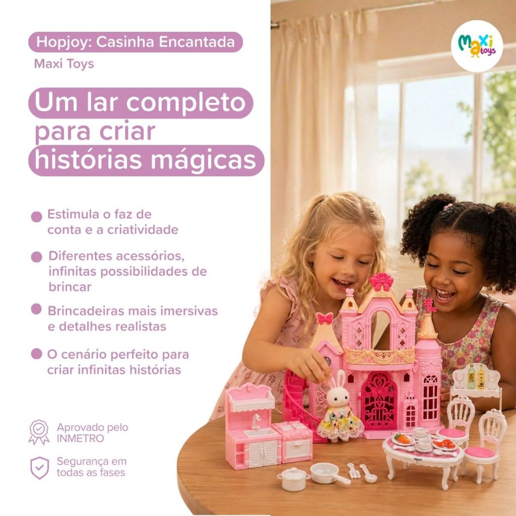 Casinha Boneca Coelho Brinquedo Infantil Kit Castelo Parque Móveis Cenário Hopjoy Maxi Toys — imagem 2 de 2