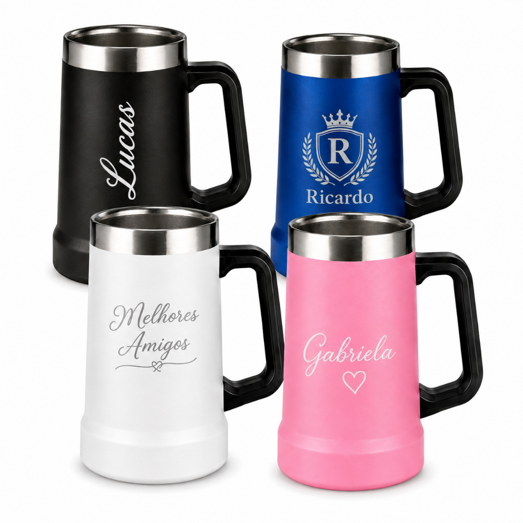 Caneca Térmica com Alça Inox 710ml Bebida Personalizada Nome Logo Time
