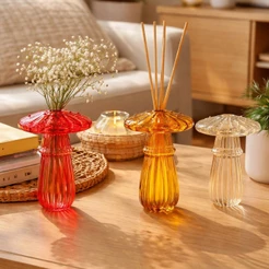 Vaso Cogumelo Vidro Decorativo Porta Plantas Flores Secas Difusor Aromas Decoracao Moderna