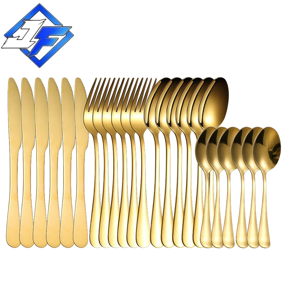 24 peças Conjunto de talheres de aço inoxidável Conjunto de talheres de luxo da série Gilt