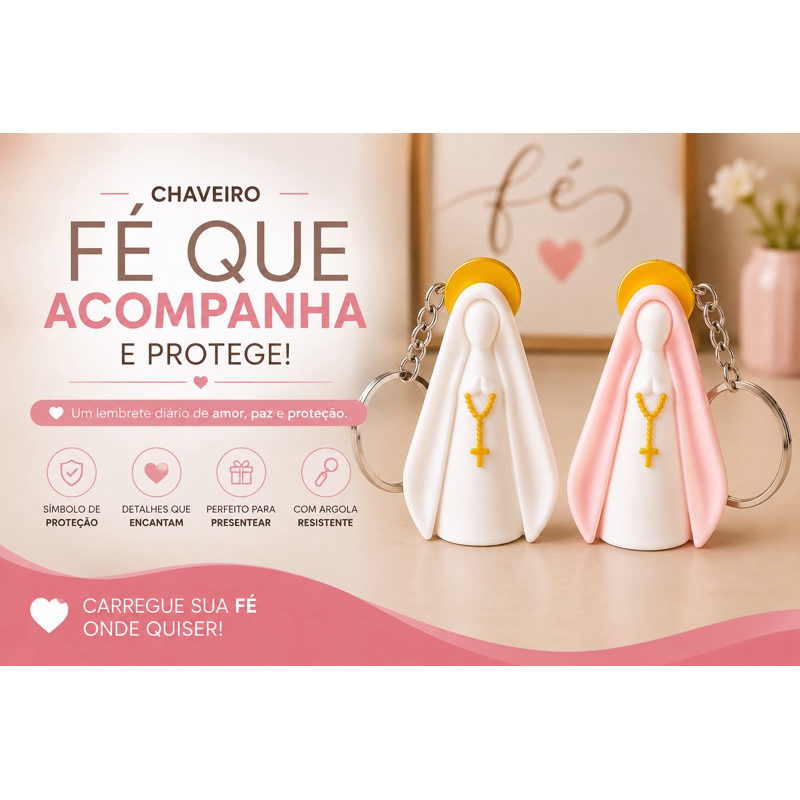 Chaveiro Nossa Senhora Aparecida 3D | Chaveiro Católico | Presente Religioso | Lembrancinha Católica Decoração pra bolsa