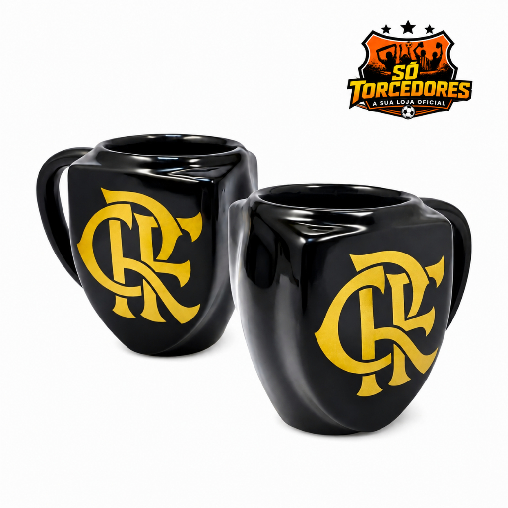 Caneca CRF 3D Preta com Escudo Dourado - Oficial Flamengo /Item Premium