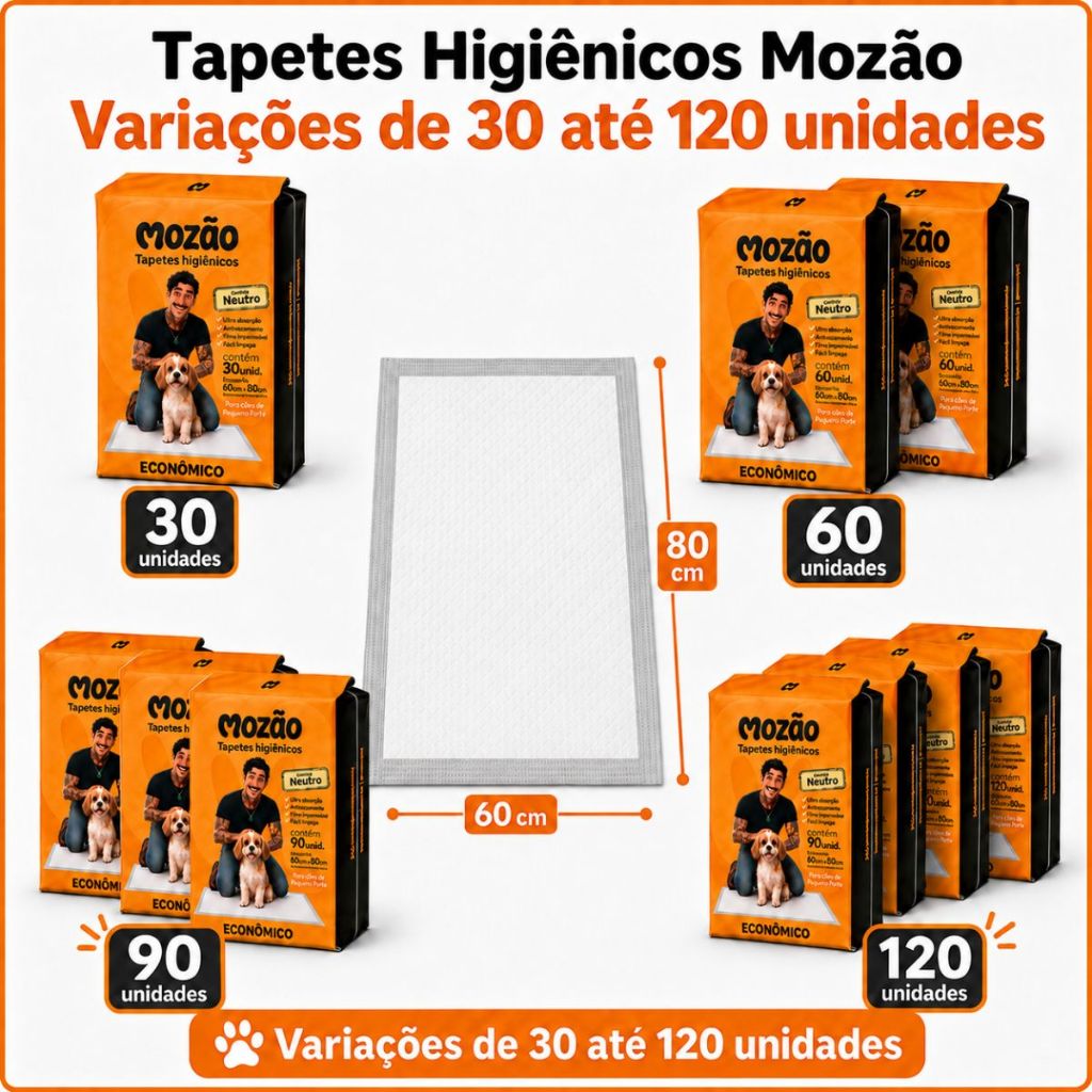 Kit Tapete Higiênico Mozão Para Cães 30 a 120 Unidades Neutro 50x60