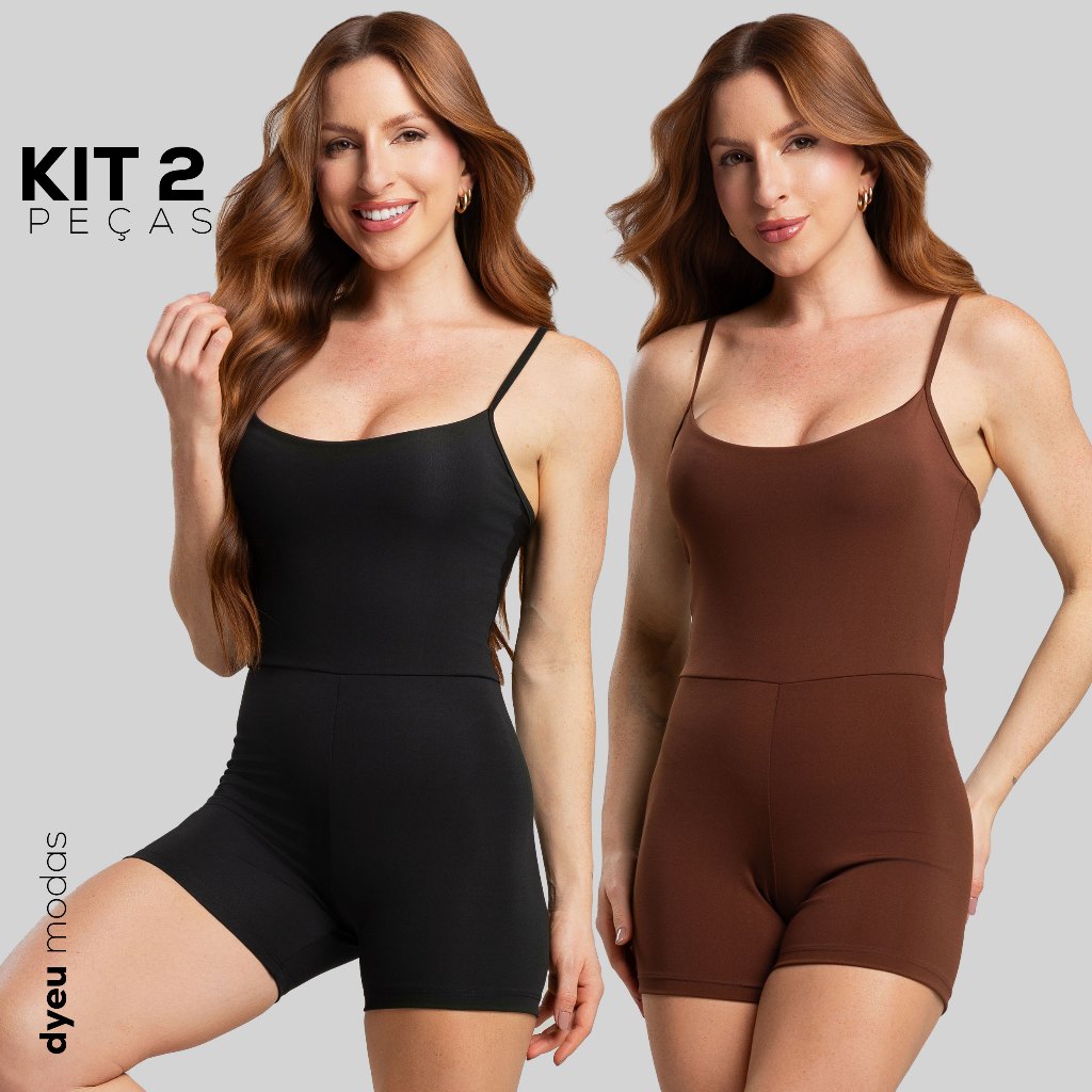 Kit 2 Macaquinhos Fitness Alcinha Slim Tecido Sem Transparência Academia Macacão Crossfit Dyeu Modas