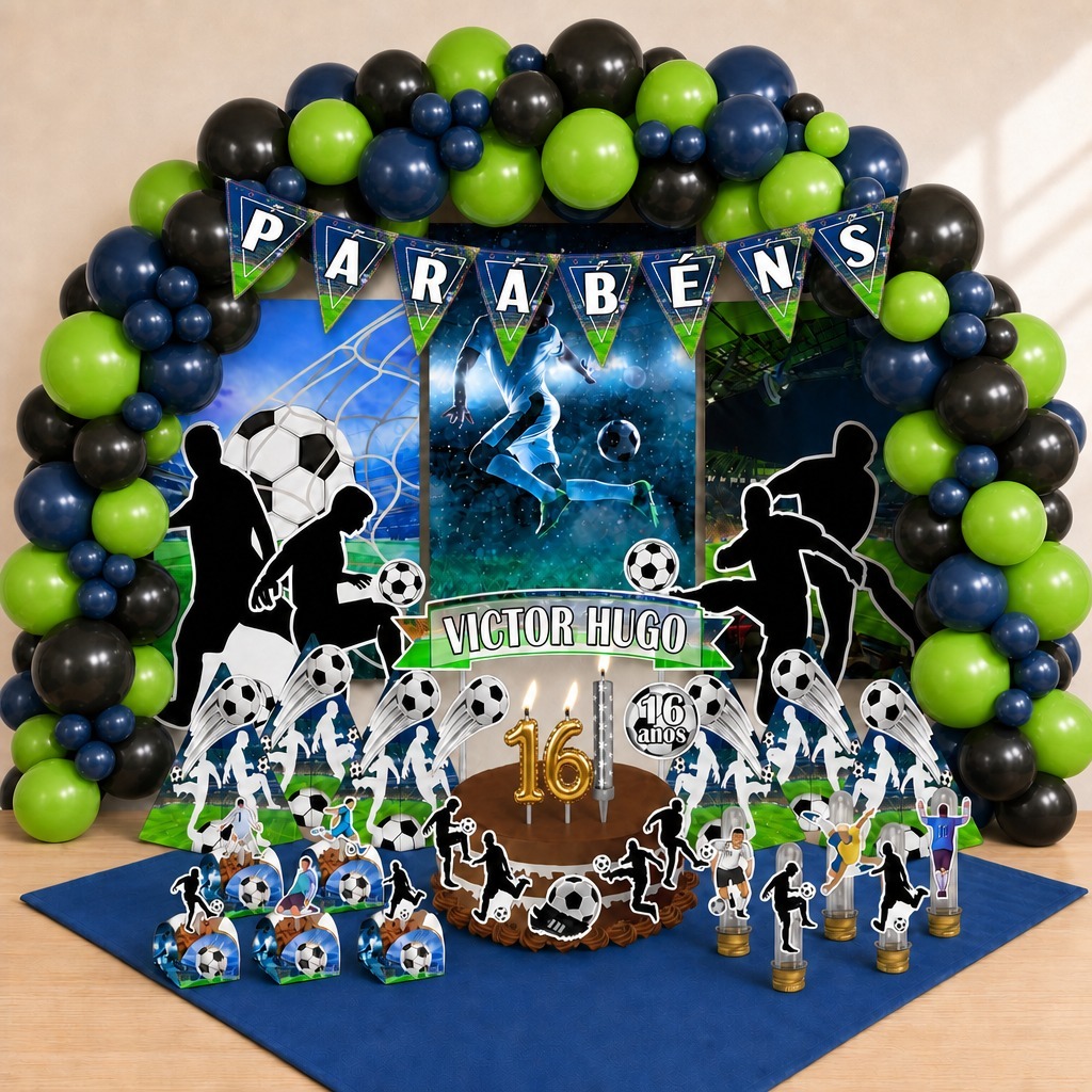kit Festa Aniversário Futebol JOGADOR Personalizado 78 Itens Decoração Completa Lembrancinhas