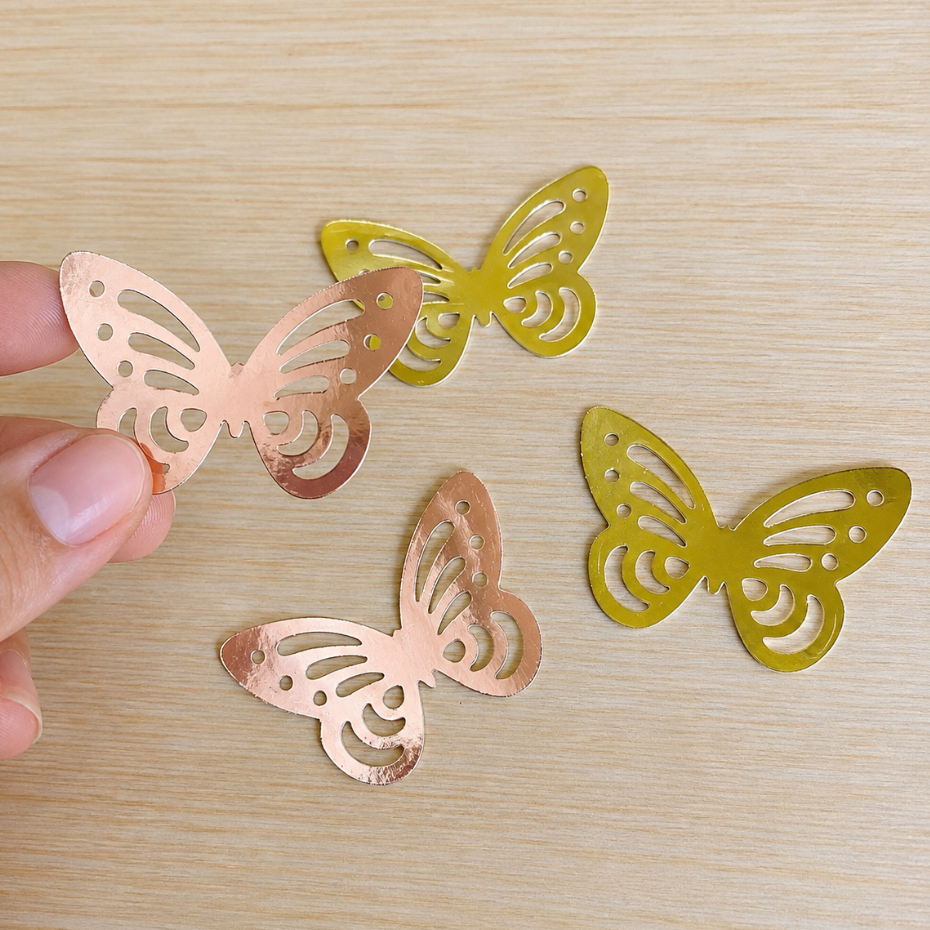Aplique Borboleta Papel Lamicote Dourado e Rosê Gold para Topo de Bolo, Caixa Personalizada, Convites e Lembrancinhas