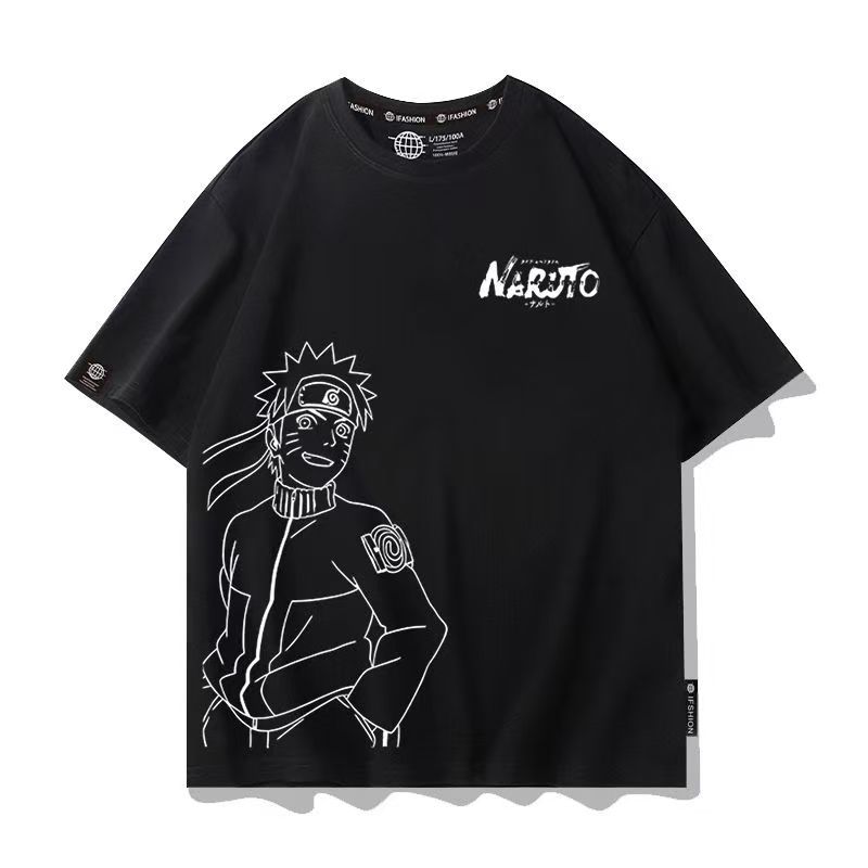 Camiseta Unissex Oversized 100% Algodão Estampa Anime Naruto, Estilo Streetwear Academia Confortável, Uso Diário, Pronta