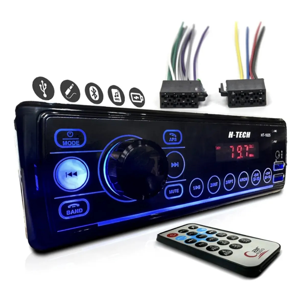 Rádio Som Automotivo Mp3 Player 1 Din Bluetooth 2 USB Aux Pen Drive Cartão SD FM Rádio Som Universal