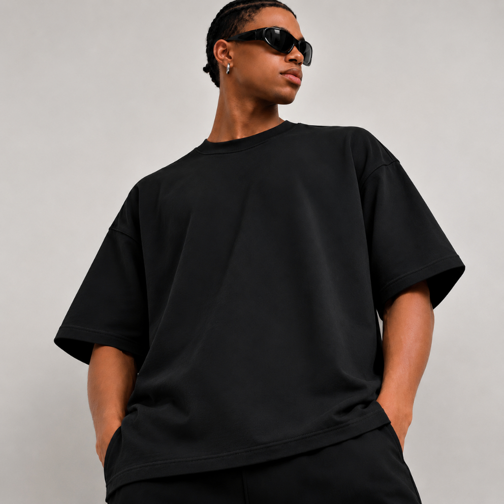 Camiseta Masculina Oversized Streetwear Gola Alta Básica Premium Manga Curta Confortável Casual Várias Cores