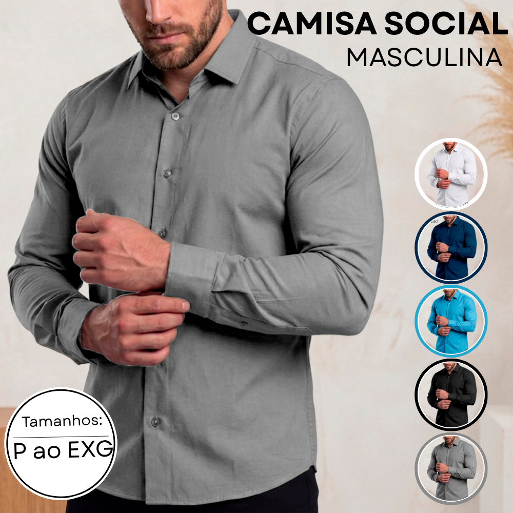 Camisa Social Masculina Slim Fit Premium Manga Longa 080