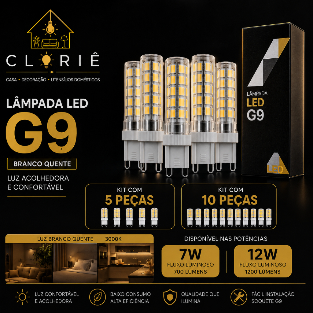 Kit Lâmpada G9 LED 7W 12W Bivolt Halopin 3000K 35000K BQ AC110-220V Para Lustre Arandela Abajur
