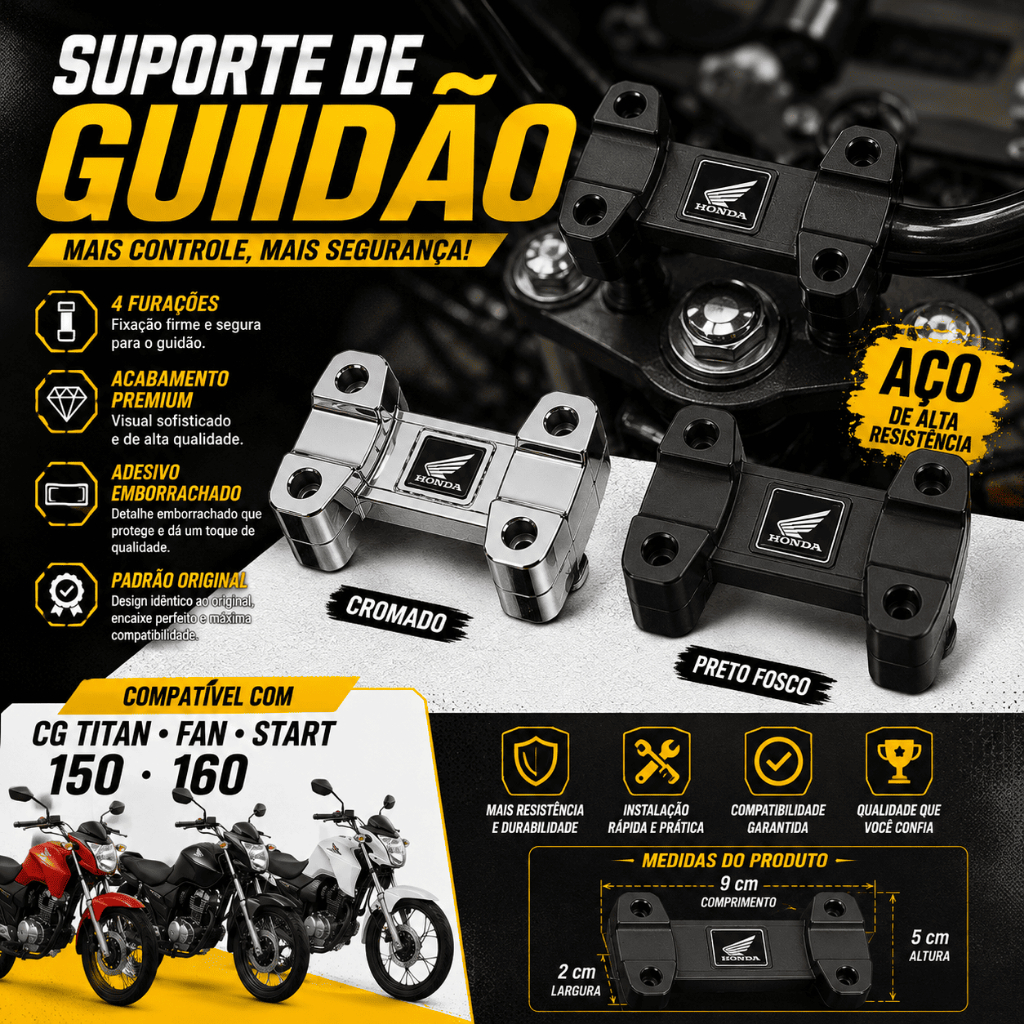 Cadeado Mesa do Guidao Titan Fan Start Cg 150 160 Cromado arrojado e esportivo - Não enferruja