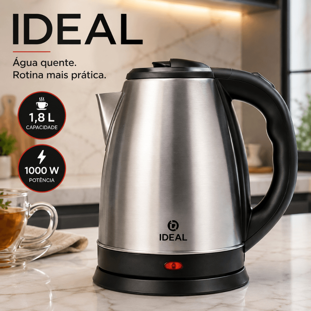 Chaleira Eletrica Inox 1.8 Litros 1000 Watts Rapida Segura Duravel 127 Volts