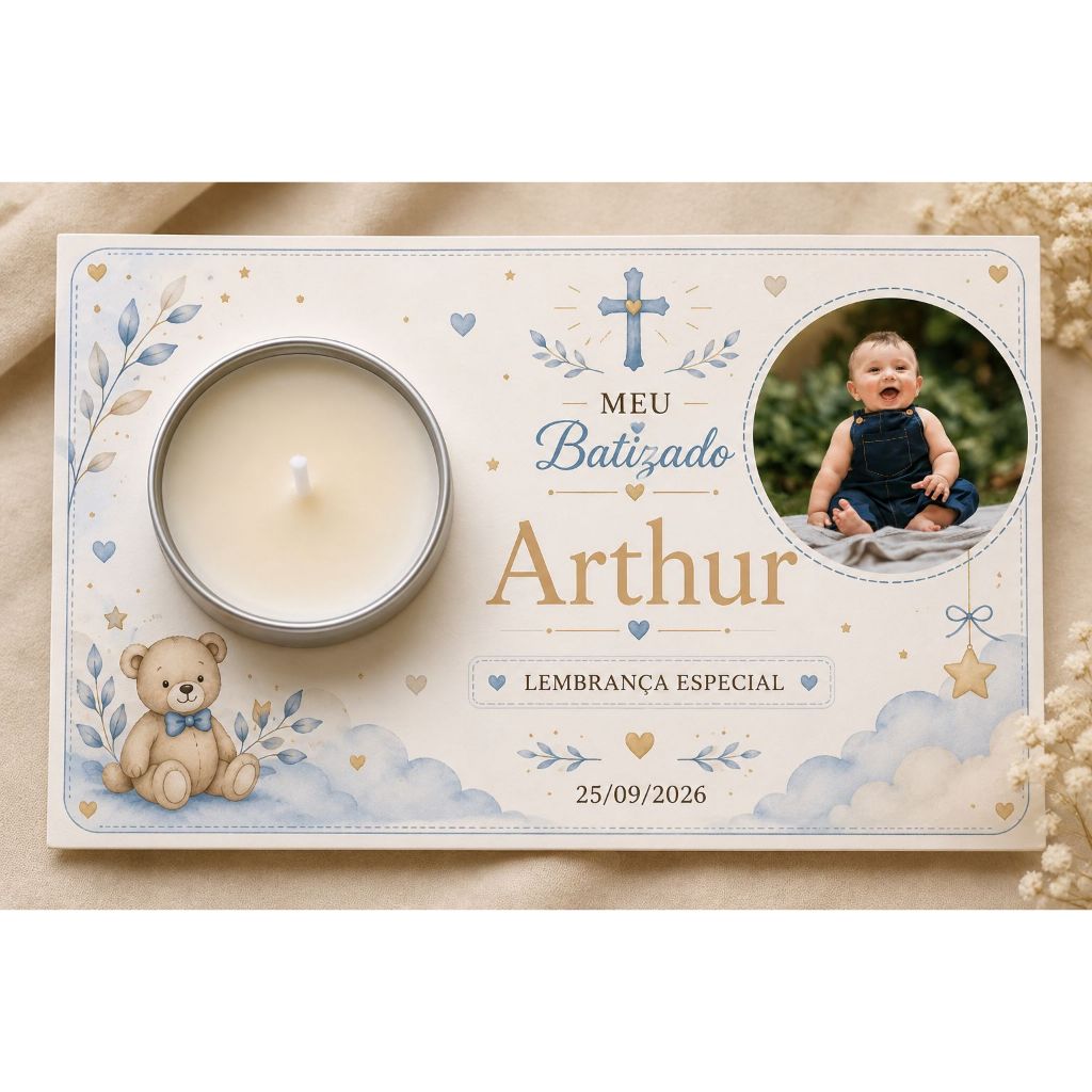 Lembrancinha Batizado e Primeira Eucaristia com Vela Personalizada