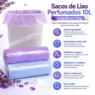 Saco de Lixo Perfumados Talco Lavanda Banheiro Odores
