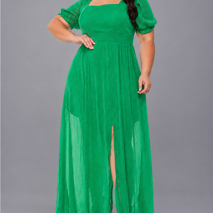 Vestido Feminino Plus Size Festa Longo Decote Quadrado Lindo G1 G2 G3