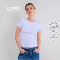 Lovito Basicos Camiseta Baby Look Feminina 100% Algodão Básica TSB20442074