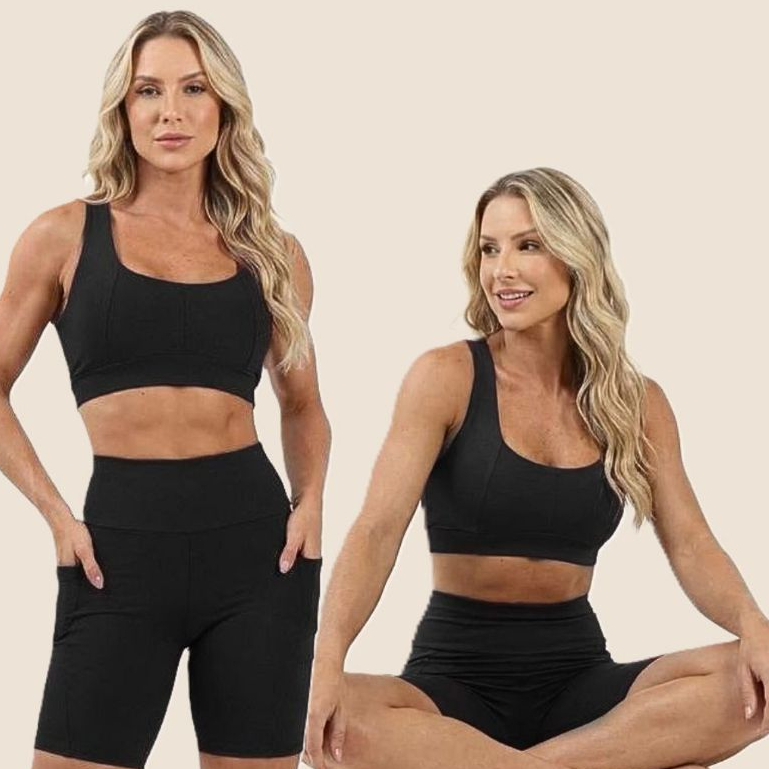Conjunto Academia Fitness Feminino Plus Size Short Nadador Compressão