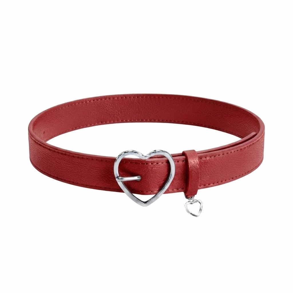Cinto Feminino Largo 3cm da Moda Fivela Prata com Passador Pingente Coração Moderno Estilo Blogueira PP ao G3 - Maitê