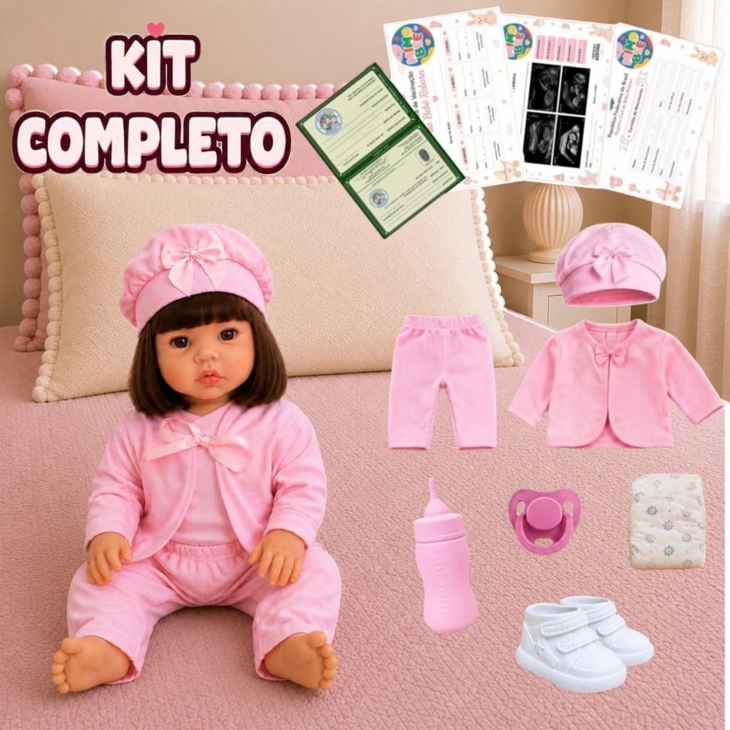 Boneca Bebe Reborn Barata Realista Pode Dar Banho Com kit e Roupinha