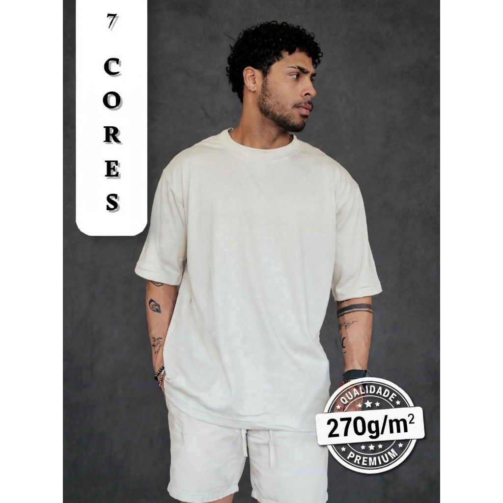 Camiseta Unissex Oversized Lisa 100% Algodão 270G Premium Machão Streetwear Básica Malhão