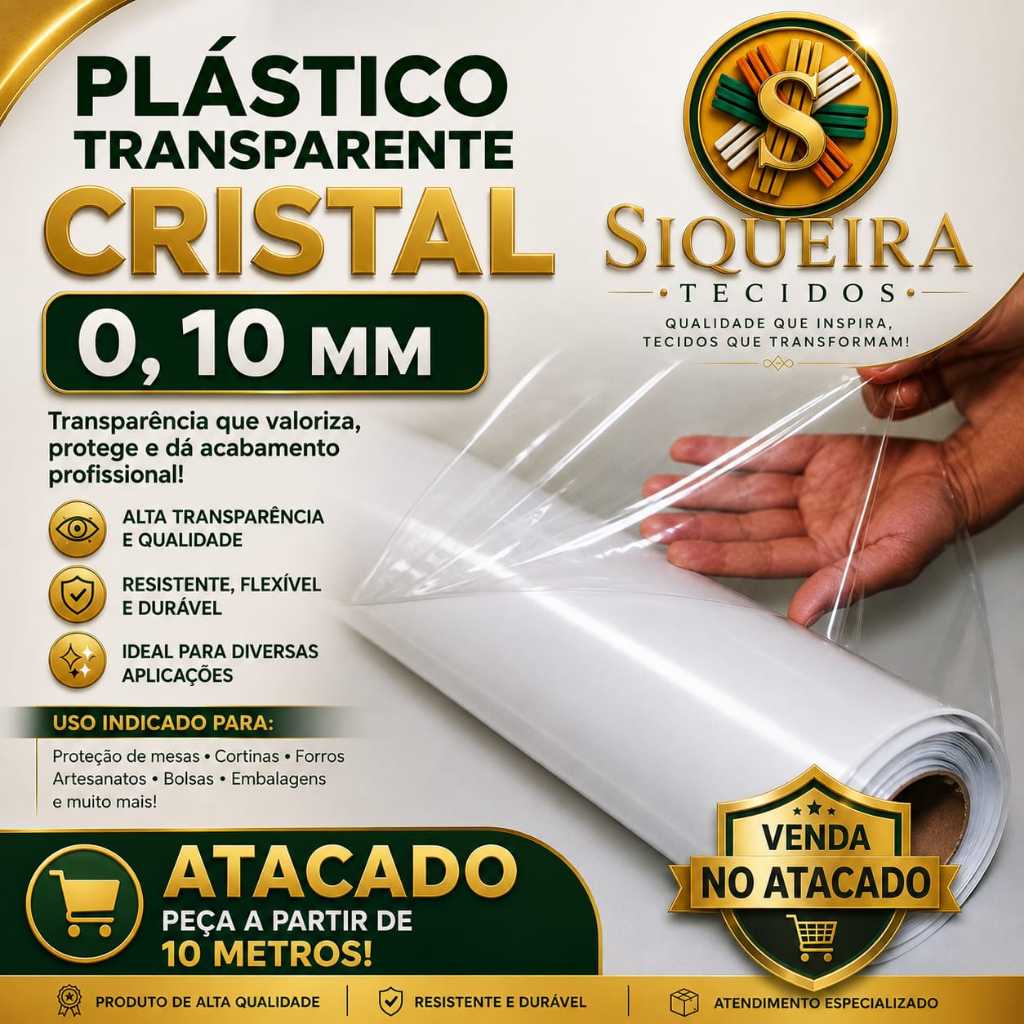 Plástico Transparente Cristal 0,010 mm venda atacado *PEÇA COM 10 mts x 1 40 mt largura* PVC.