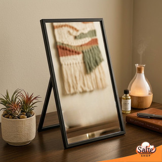 Espelho De Vidro Grande Retangular Com Moldura Para Mesa E Com Alça Para Parede 25x18CM Elegante