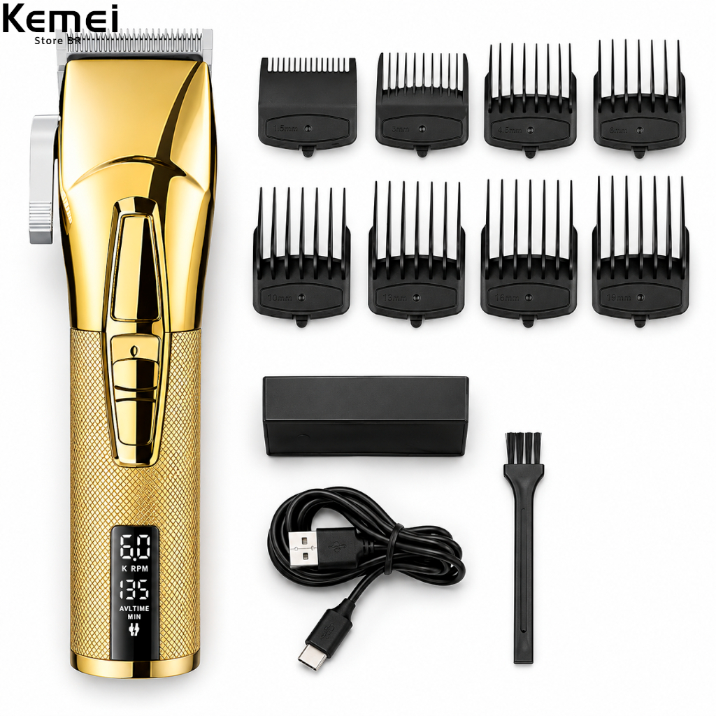 Cortador de cabelo Kemei Profissional KM-5096 dourado 110V/240V Cortador de cabelo Kemei Sem Fio USB