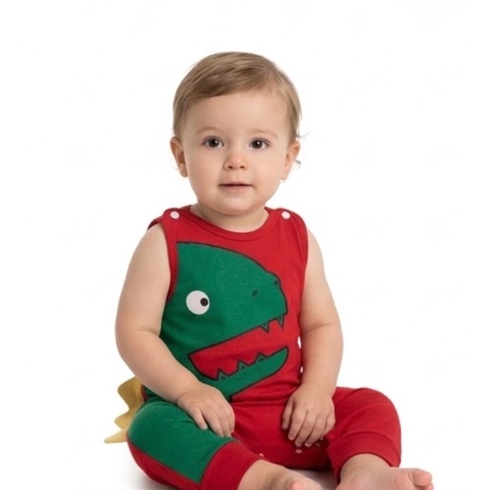 Kit 2(dois) Conjunto Macacão/Jardineira Dinossauro / Infantil Menino + Camiseta