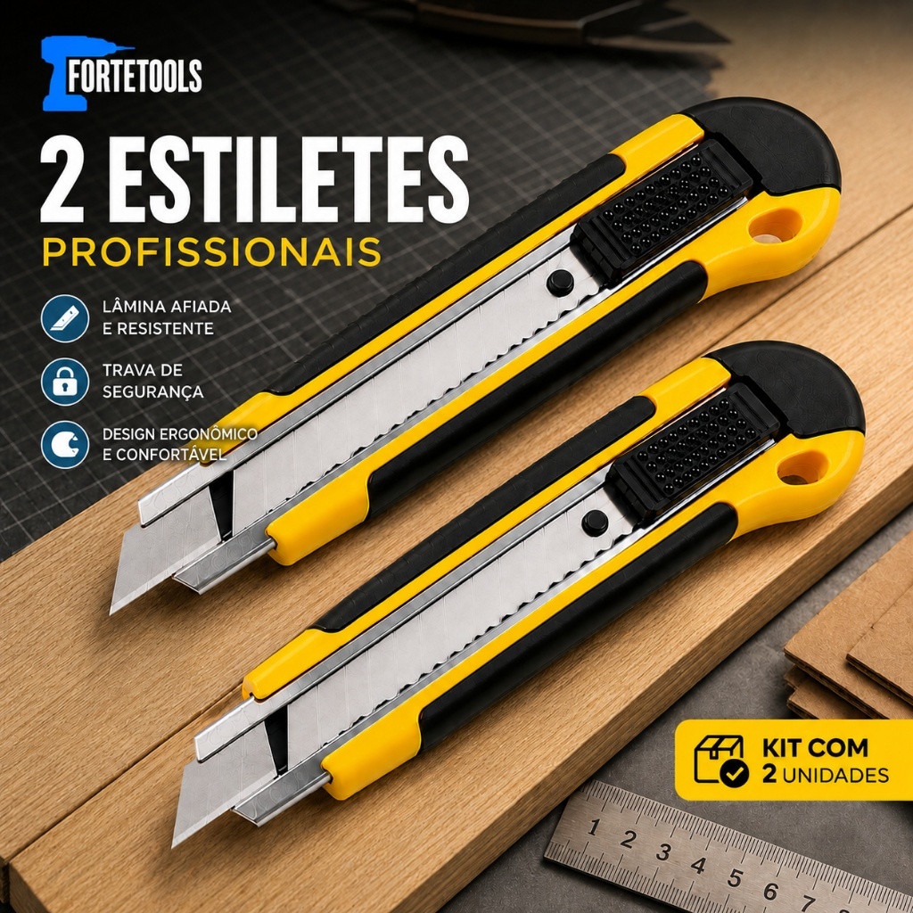 2 Estiletes kit Profissional Emborrachado Atacado Lâmina para corte preciso e confortável Premium 18 mm