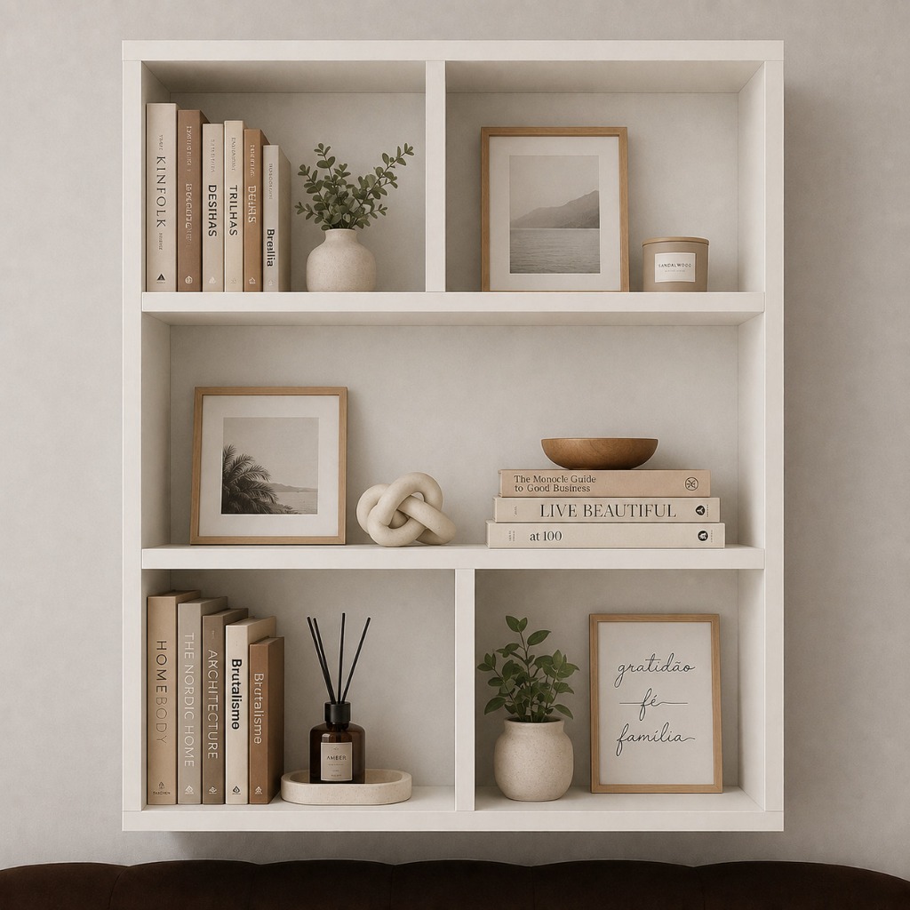 ESTANTE LIVROS 90X60CM EM MDF ORIGINAL PRATELEIRA NICHO LIVREIRO MULTIUSO BRANCAO ORGANIZADOR PAREDE LIVROS QUARTOS