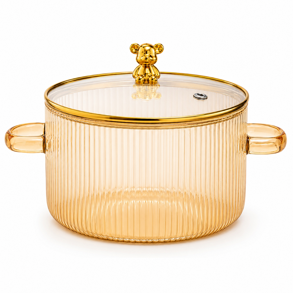 Panela de Vidro Borossilicato 1,8L com Tampa e Alças Transparente para Fogão e Cooktop