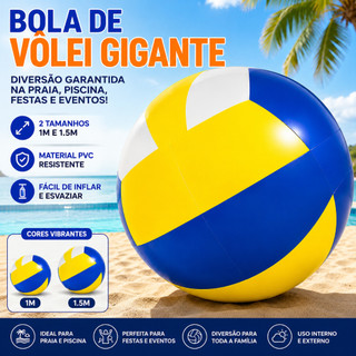 Bola de Vôlei Gigante Inflável 1m PVC Resistente Envio Brasil, Praia, Piscina e Diversão Familiar