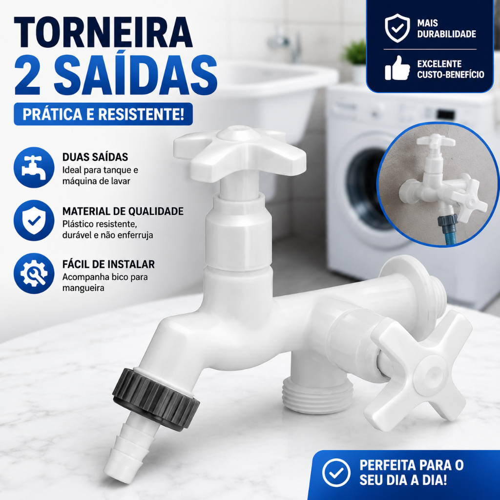 Torneira Maquina de Lavar e Tanque Área de Serviço ABS Branca