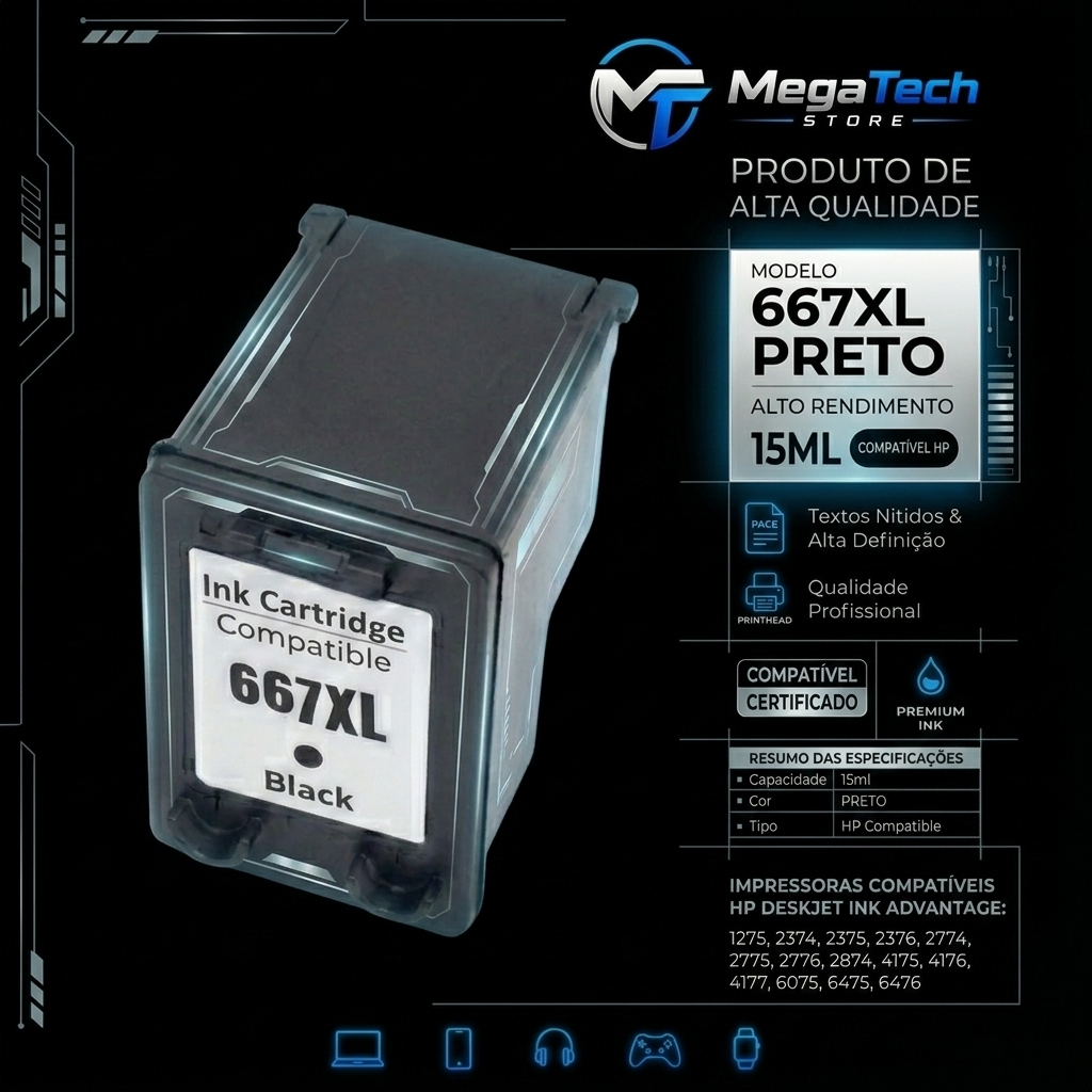 IMPERDÍVEL - Cartucho 667xl preto com 15ml de tinta