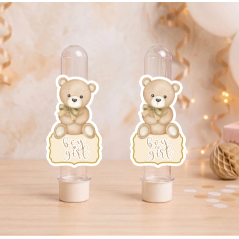 Aplique para Tubete Chá Bebê Neutro Bege | personalizado | festa | lembrancinha | kit | revelação