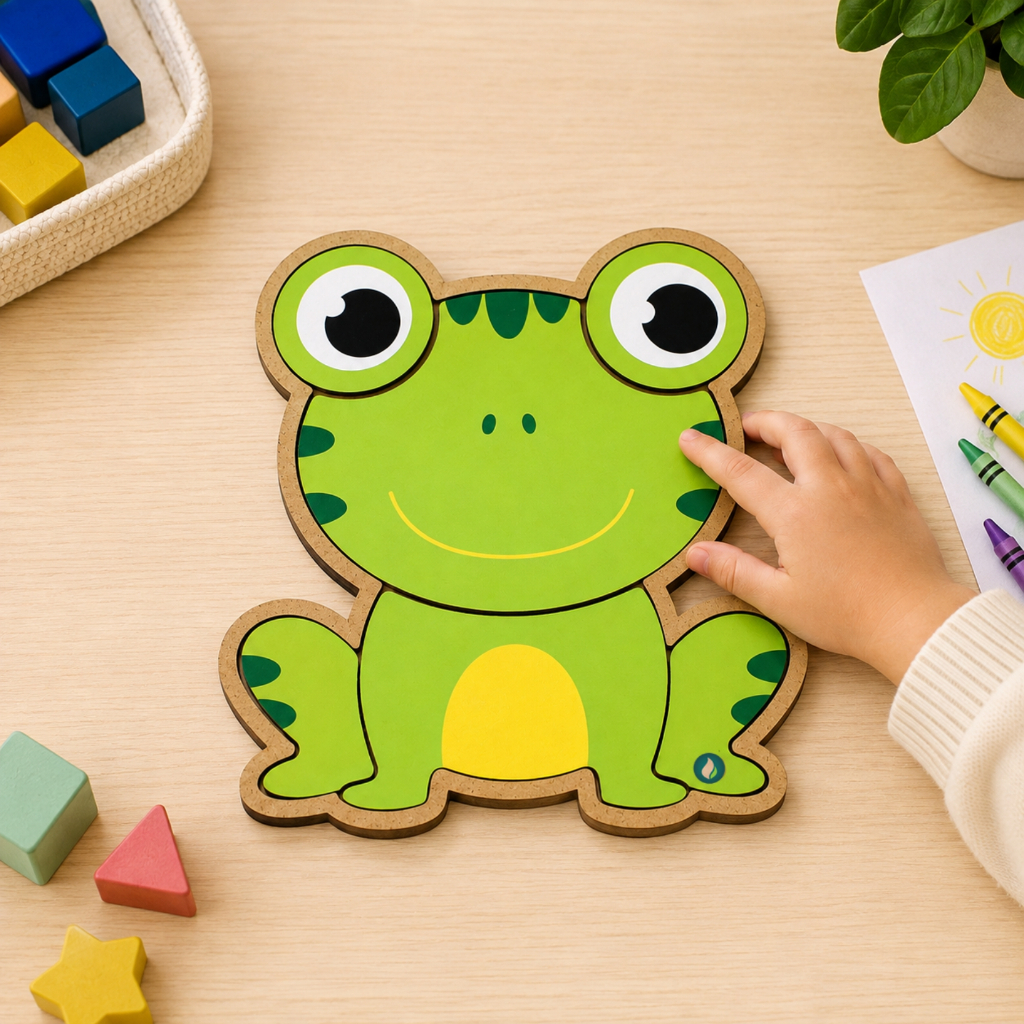 Quebra Cabeça Infantil Sapo em MDF Brinquedo Educativo Pedagógico de Encaixe Colorido