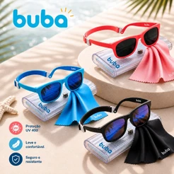Óculos de sol Para Bebê Flexivel Buba C/ Alça Ajustável e Estojo Proteção Uva e UVB Menina Menino