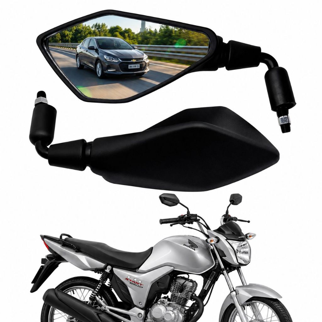 Par Espelho Retrovisor Kawasaki Z400 Haste Curta Fixo Rosca Honda