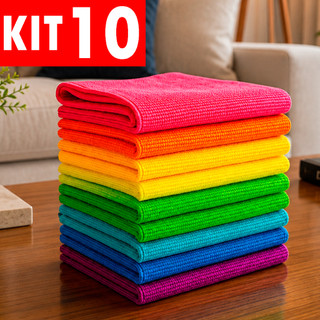 Kit 10 Panos de Microfibra Premium 30X30 para Limpeza com Alta Absorção Multiuso