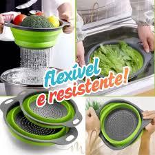 Kit 2 Escorredor Retrátil Dobrável Silicone Macarrão Massa Legumes Cozinha Arroz Alimentos Peneira Envio Rápido