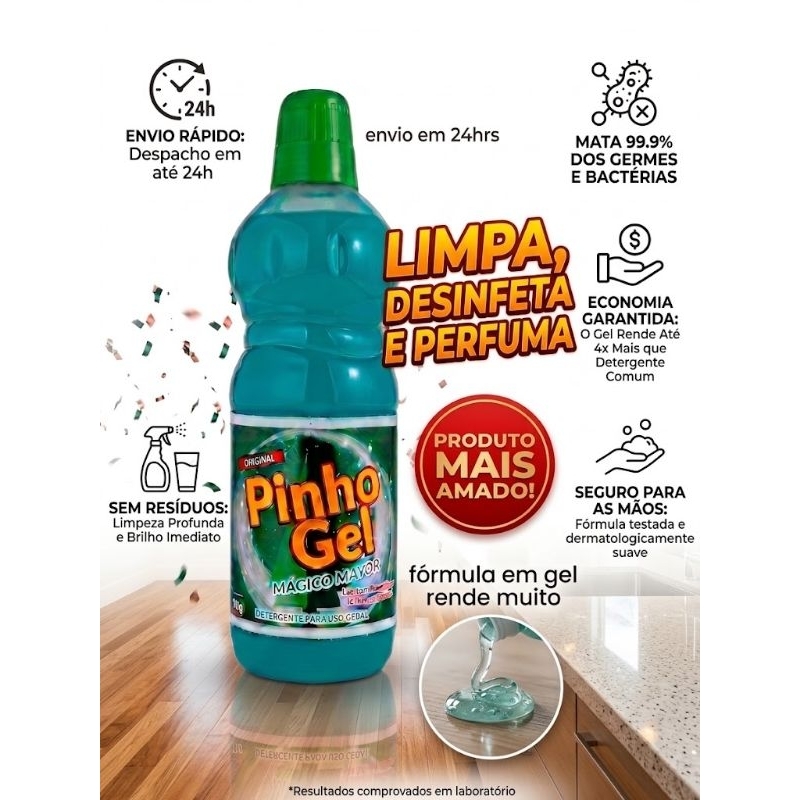 Pinho Gel Mágico 1L 3 em 1 Limpa Desinfeta e Perfuma Limpeza Pesada Banheiro Piso Azulejo Remove Manchas