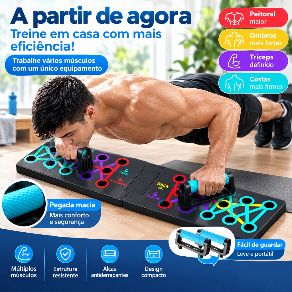 Prancha de Flexão Push Up Board Dobrável Multifuncional com Pegadores Antiderrapantes para Peito Ombros Tríceps e Costas