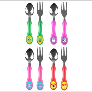 Kit Talheres Infantis Coloridos com Personagens Amigos | Colher e Garfo Aço Inox Kids