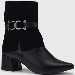 Bota Feminina Shekinah Bico Fino Blogueira Salto Bloco Capa Enfeite Lateral Zíper Moda