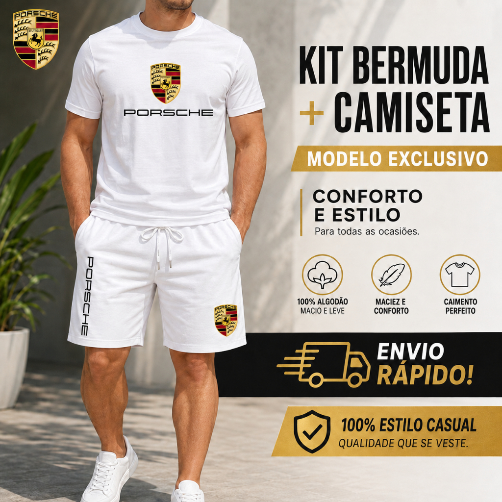 Kit Camiseta Masculina + Bermuda Masculina  Estampada Tactel Moda Praia lazer conjunto 2026 qualidade personalizaçâo
