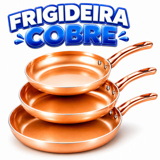 Kit 3 Frigideiras Antiaderentes de Cerâmica Cobre Brilhante – Não Precisa de Óleo, Alta Durabilidade (17cm, 21cm e 25cm)
