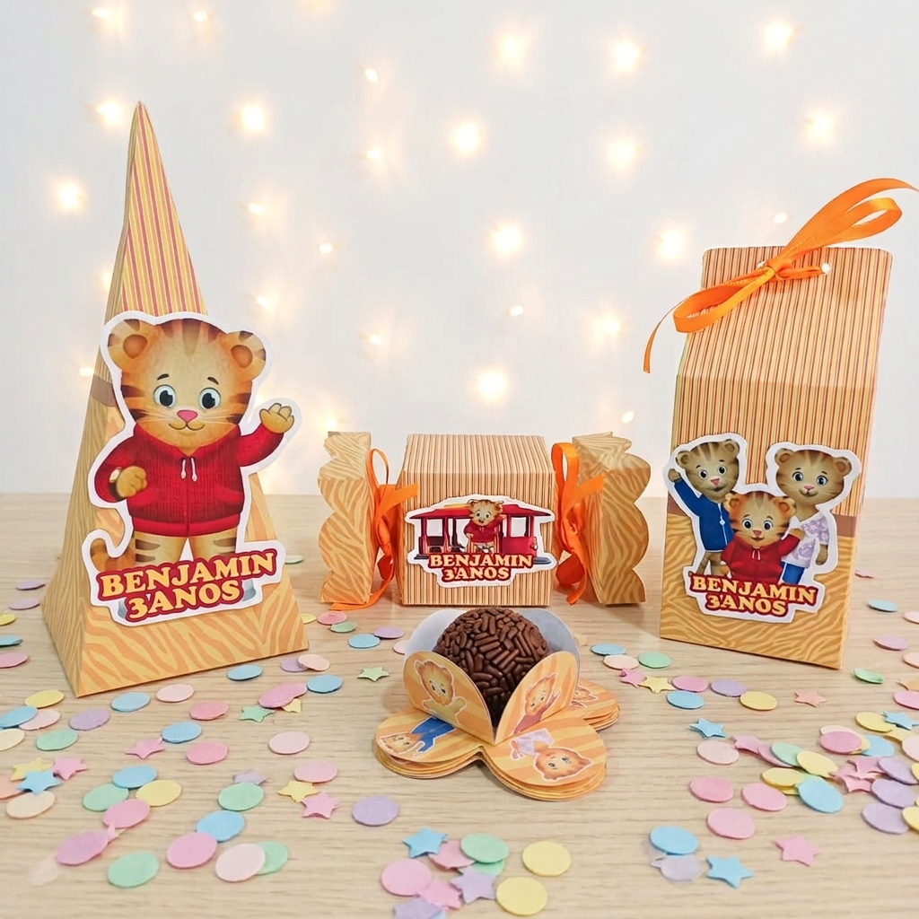 Lembrancinha pegue e monte Daniel Tigre Personalizado Só Um Bolinho Festa em Casa Aniversário Infantil Mesversário