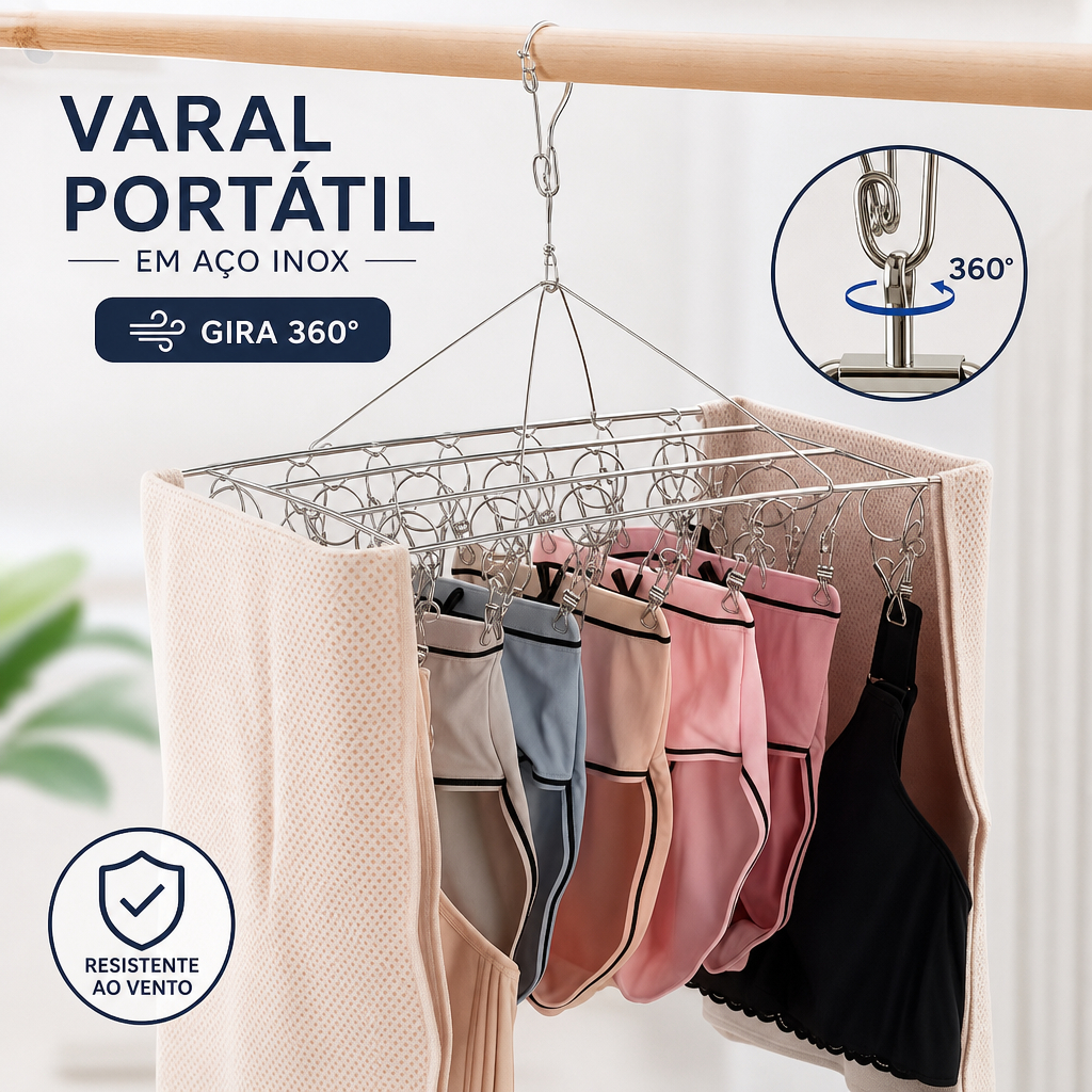 Varal 8/10/20/40/60 Clips Inox Prendedores Roupa Íntima Bebê Calcinha Cueca Meia Dobrável Reforçado